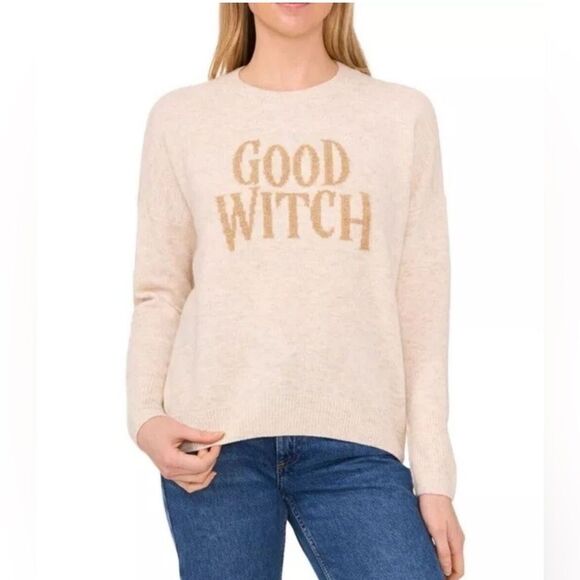 NWT Women's Cream Sweater with 'Good Witch' Design - Picture 1 of 8